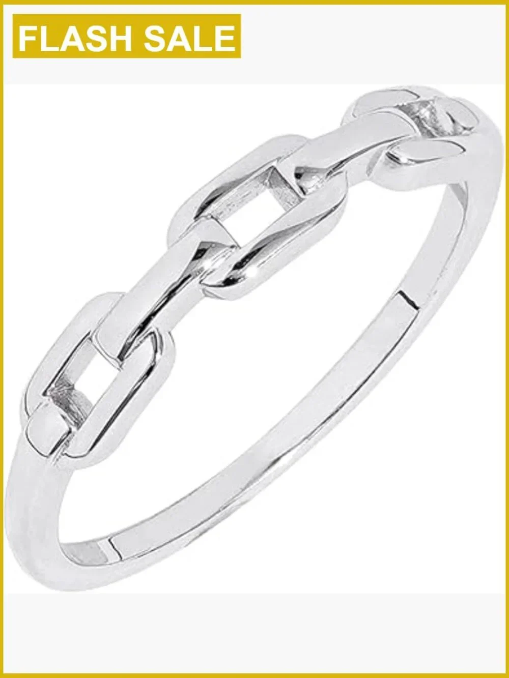 Rhodium Plated Sterling Silver Chain Link Accent Band Ring Size 10
